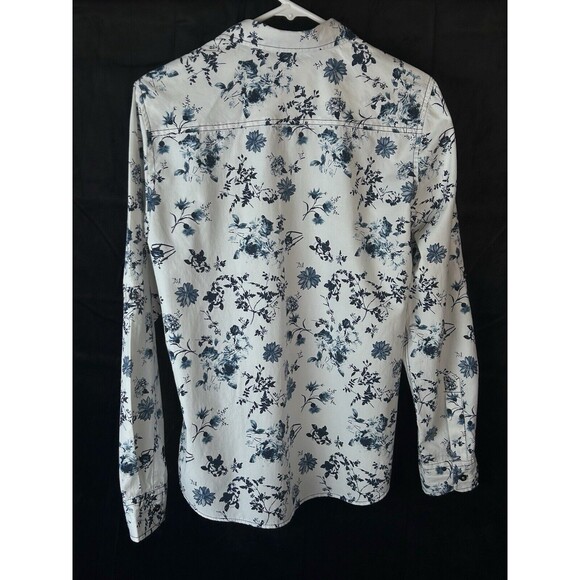 Eighth Avenue Mens White Small Blue Floral Long Sleeve Button Down - Picture 2 of 13